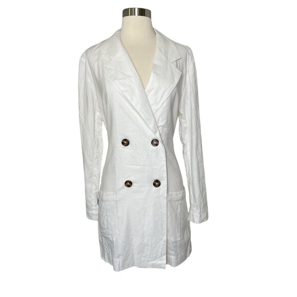 LPA Double Breasted Jacket Size XS  White Linen Tie Waist Button Front New - Picture 2 of 10